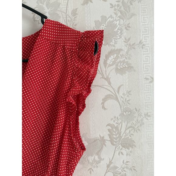 Retro Red Polka Dot Wrap Peplum Top Sz L Sleeveless Rockabilly Pin Up Girl Style - Picture 5 of 11